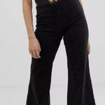 Free People  Flared‎ Black Jeans Penny Pull On Size 30 Stretchy High Rise Raw Hem Photo 0