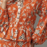 Farm Rio  Button Front Balloon Sleeve Printed Romper, Size L Photo 0