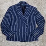 Ralph Lauren Polo  Women's Double Breasted Pinstripe Linen Blazer Size 12 Navy Photo 5