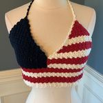Rue 21 Halter crop Top Crochet America Womens L XL Red White Blue Shirt Patriotic Photo 11