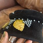 None Vintage Elegant Black Velvet Hat with Beaded Details leaves wool Photo 1