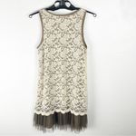 Ryu Brown Cream Crochet Tiered Lace Floral Sleeveless Lined Dress, Size Medium Photo 1