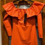 Kendall + Kylie  Orange Dress 4/6 Leather 3/4 Sleeve Off Shoulder Ruffle Bodycon Photo 1