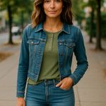 Forever 21 Womens Top Sz L Olive Green Cropped Length Ribbed Knit Long Sleeve Photo 1