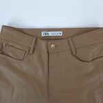 ZARA Pants Womens 4 (27x25.5) Vegan Brown Faux Leather Flare Mid Rise Photo 4