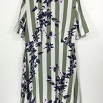 VERO MODA New Floral Stripe Button Up Vilja Dress Short Sleeve Mini Green Navy Photo 11
