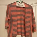Edge  Gray and Pink Striped Cardigan Sweater Small Open Front 3/4 Sleeve Knit Photo 2