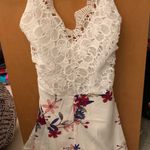 SheIn White/Floral Lace Romper With Cross Back and Tie Photo 0