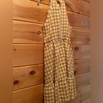 Gingham mock neck halter swing dress. Size large. Gold Photo 7