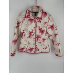 Anne Carson  Women's Size Large‎ Quilted Jacket 100% Silk Pink Floral Sequins Photo 1