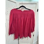 Max Studio  Smocked Empire Waist Long Sleeve Top Women's Size‎ L Pink Polyester Photo 1