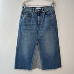 SLVRLAKE Women's‎ Denim Midi Skirt Center Slit in Fair Game Blue Size 26 Photo 4