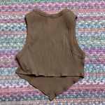 BROWN RIBBED CROP V CUT TANK TOP Size XS Photo 1