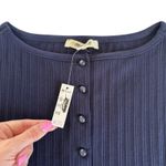 Madewell Midnight Navy Blue Ribbed Crewneck Shell Button Up Top Women's Size XS Photo 2