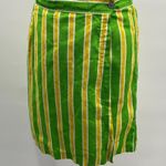 Vintage 80s Striped Wrap Front Skort Patterned Cotton Lime Green Yellow Womens M Size M Photo 1
