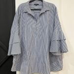 For Cynthia Women Striped Collared Tunic Top Pockets Bell Sleeve 3X Plus Photo 0