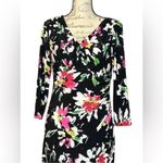 Ralph Lauren Lauren  Crossover Front Faux Wrap Dress Womens 4 Black Floral Photo 2