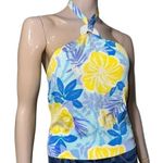 Lilly Pulitzer  Vintage Size 2 Blue Yellow Hibiscus Floral Print Silk Halter Top Photo 1