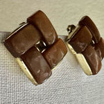 LISNER chocolate brown lucite thermoset parure clip on vintage earrings Photo 3