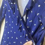 Urban Outfitters  navy blue Floral Wrap Dress short Mini Jersey stretch L ruffle Photo 4