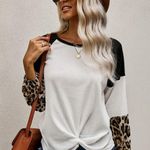 WAFFLE KNIT LEOPARD WHITE BLACK BLOUSE TWIST KNOT Size undefined Photo 4
