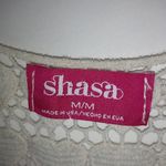 Shasa  M Crocheted Hearts Black Creme Tank Top Photo 4