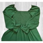 Womens Puff Sleeve Smocked Ruffled Midi Dress Green Women Size Medium Flounce Photo 2