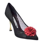 Manolo Blahnik Sohemias 105 Polka Dot Mesh Pumps Black With Flower Appliqué Photo 1