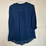 Babaton Women's Button Down Pullover Sheer Blouse Navy Medium Photo 8