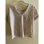 MELLODAY Floral V Neck Blouse Neutral Cottagecore Short Sleeve Women's M Photo 7