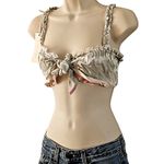 Ocean Drive Beige Tie Front Ruffle Crop Top – Size Medium – NWT Boho Festival Gray Photo 5