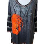 Onque Casual Womens Halloween Top Large Black Orange Haunted Forest Spider Woods Photo 0