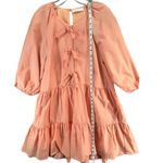Karlie Bow Poplin Dress Womens M Orange Puff Sleeves Tiered Pockets Cottagecore Photo 7