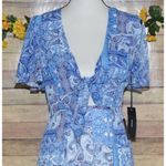 Lulus NWT Wings of Love Blue Print Maxi Dress Size S Flutter Sleeve V-Neck Photo 1