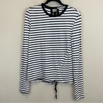 Pam & Gela  Striped Lace Up‎ Back Long Sleeve Tee Size M Black and White Photo 2