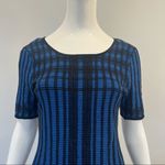 Andrew Marc  Checkered Knee Length Dress in Black and Blue Photo 2