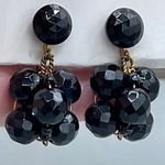 Vintage gold over sterling silver facetted black glass beaded earrings Photo 2