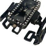 Vintage Geneva Rhinestone Black Silver Tone Women's Watch Photo 3