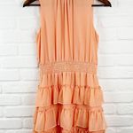 EXPRESS Peach Smocked Tiered Mock Neck Dress Ruffle Sleeveless Chiffon Small Photo 1