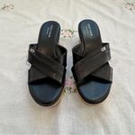 Cole Haan “Briella Grand Wedge” black leather sandals with cork sole size 6 Photo 1