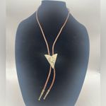 Vintage square Dancing Bolo, Western Triangle arrowhead Leather Necklace Gold Photo 3