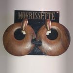 Morrissette Huge Vintage Gold Tone Brown Wooden Retro Boho Hoop Earrings Photo 1