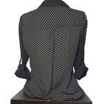 EXPRESS Black & White Polka Dot Button Up Portofino Shirt, sheer sleeves Size M Photo 1