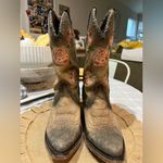 Liberty Black Nina Rose Distressed Brown Leather Floral Embroidered Boots Sz 6.5 Photo 1