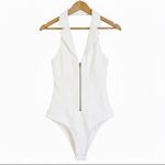 NWT Tea N Cup Bodysuit Womens L White Halter Sleeveless Zip Front Sexy Clubwear Size L Photo 1