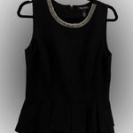 White House | Black Market Black Peplum Top with Beaded Collar Sz 10 Photo 0