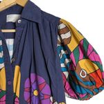 Carolina K Valerie Pleated Geometric Print Puff Sleeve Midi Kaftan Dress Size XS Blue Photo 7