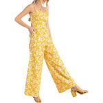 Kori America Jumpsuit Womens Medium Yellow White Floral Wide Leg Boho Peasant Photo 9