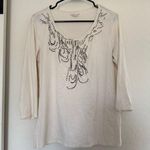 Coldwater Creek  Women’s White Long Sleeve Top Beaded Embellished Boho Indie Y2k Photo 0