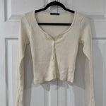 Brandy Melville Cream / White Metallic Henley Sweater Cardigan Photo 0